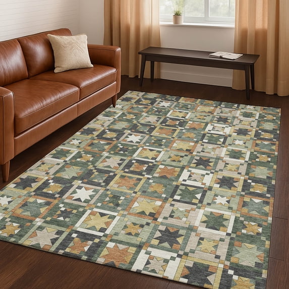 Addison Rugs Chantille Indoor/Outdoor Transitional Patchwork Basil Machine Washable Rectangle Rug, 10' x 14'
