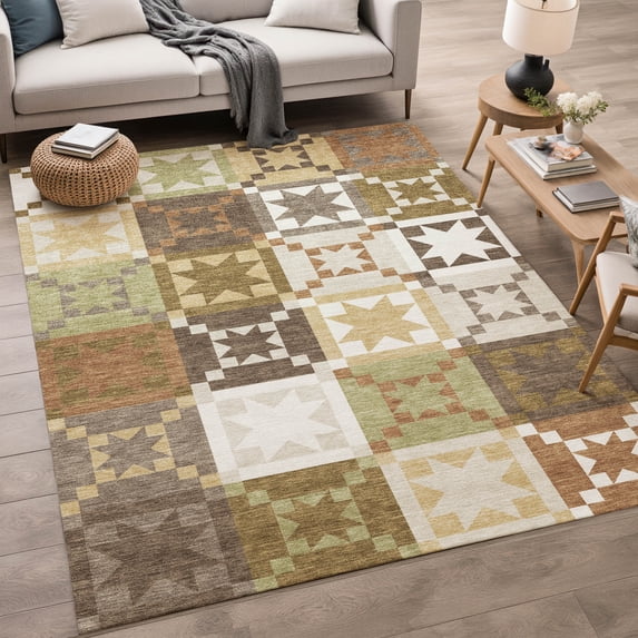 Addison Rugs Chantille Indoor/Outdoor Transitional Patchwork Brown Machine Washable Rectangle Rug, 3' x 5'