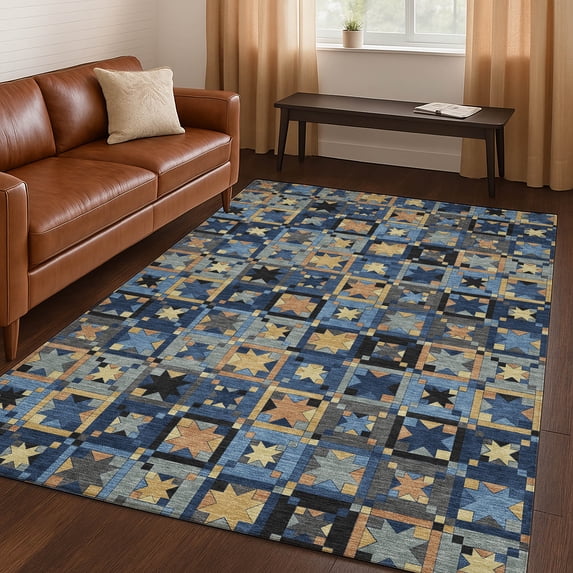Addison Rugs Chantille Indoor/Outdoor Transitional Patchwork Navy Machine Washable Rectangle Rug, 3' x 5'
