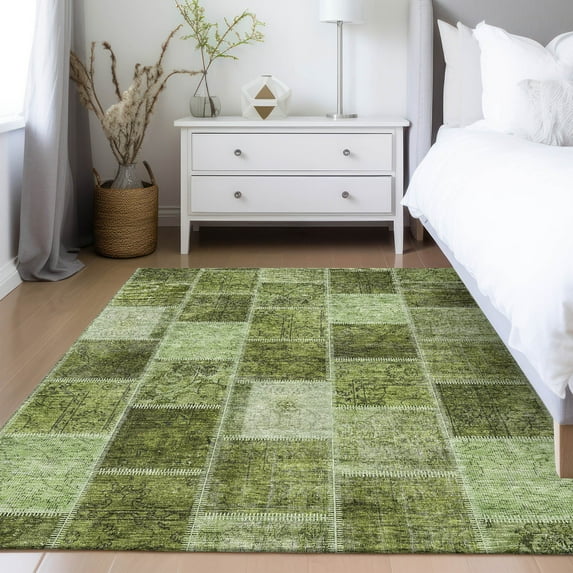 Addison Rugs Chantille Indoor/Outdoor Transitional Patchwork Olive Washable Rectangle Rug, 2'6" x 3'10"