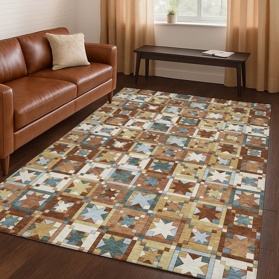 Addison Rugs Chantille Indoor/Outdoor Transitional Patchwork Paprika Machine Washable Rectangle Rug, 9' x 12'