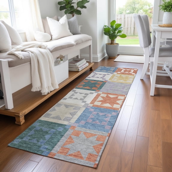 Addison Rugs Chantille Indoor/Outdoor Transitional Patchwork Silver Machine Washable Runner Rug, 2'3" x 7'6"