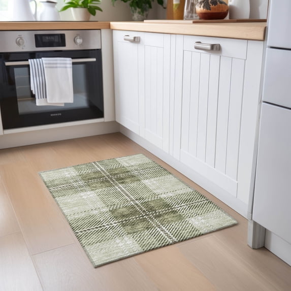Addison Rugs Chantille Indoor/Outdoor Transitional Plaid Aloe Washable Rectangle Rug, 1'8" x 2'6"