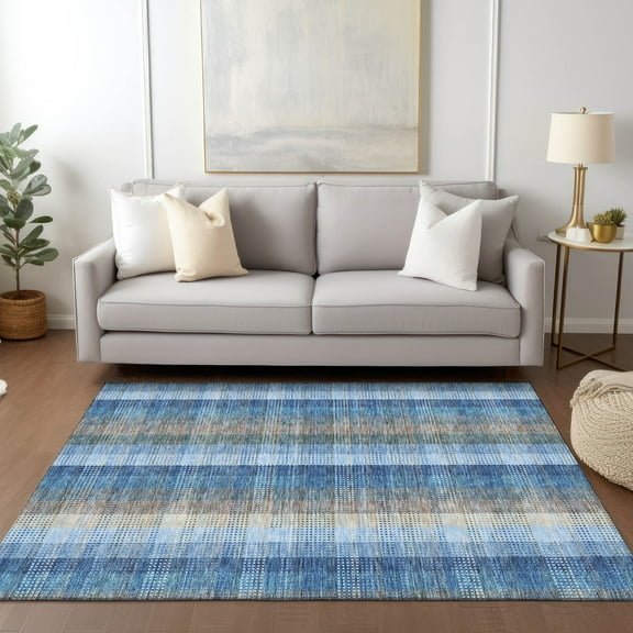 Addison Rugs Chantille Indoor/Outdoor Transitional Plaid Denim Washable Rectangle Rug, 3' x 5'