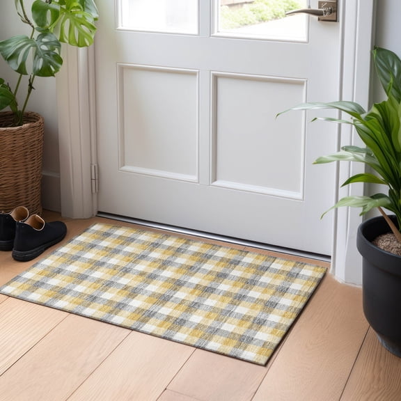 Addison Rugs Chantille Indoor/Outdoor Transitional Plaid Gray Washable Rectangle Rug, 1'8" x 2'6"