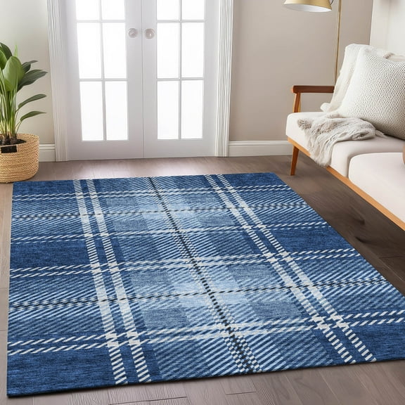 Addison Rugs Chantille Indoor/Outdoor Transitional Plaid Navy Washable Rectangle Rug, 2'6" x 3'10"