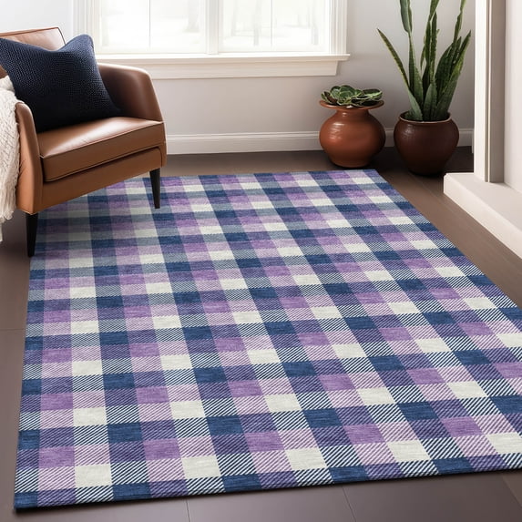Addison Rugs Chantille Indoor/Outdoor Transitional Plaid Navy Washable Rectangle Rug, 2'6" x 3'10"