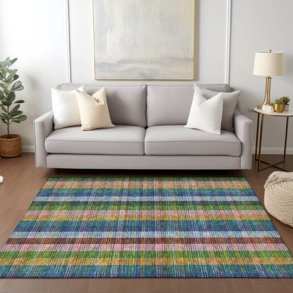 Addison Rugs Chantille Indoor/Outdoor Transitional Plaid Navy Washable Rectangle Rug, 3' x 5'
