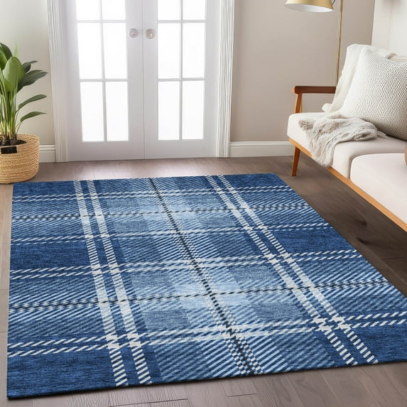 Addison Rugs Chantille Indoor/Outdoor Transitional Plaid Navy Washable Rectangle Rug, 8' x 10'