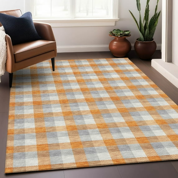 Addison Rugs Chantille Indoor/Outdoor Transitional Plaid Orange Washable Rectangle Rug, 10' x 14'