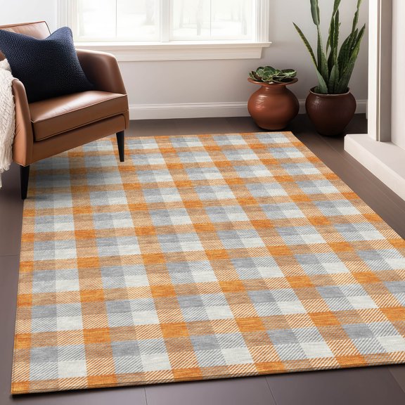 Addison Rugs Chantille Indoor/Outdoor Transitional Plaid Orange Washable Rectangle Rug, 2'6" x 3'10"