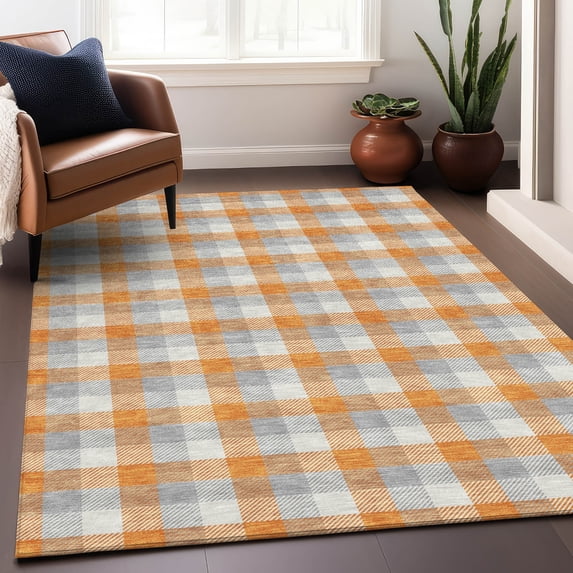 Addison Rugs Chantille Indoor/Outdoor Transitional Plaid Orange Washable Rectangle Rug, 5' x 7'6"