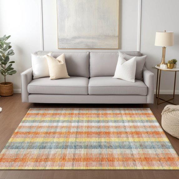 Addison Rugs Chantille Indoor/Outdoor Transitional Plaid Peach Washable Rectangle Rug, 8' x 10'