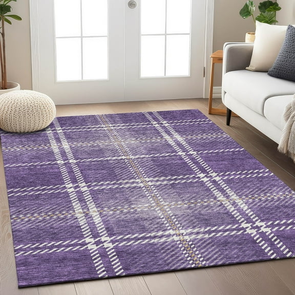 Addison Rugs Chantille Indoor/Outdoor Transitional Plaid Purple Washable Rectangle Rug, 2'6" x 3'10"