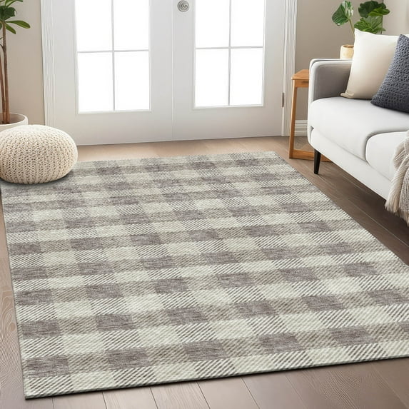 Addison Rugs Chantille Indoor/Outdoor Transitional Plaid Taupe Washable Rectangle Rug, 2'6" x 3'10"