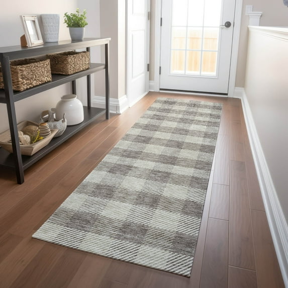 Addison Rugs Chantille Indoor/Outdoor Transitional Plaid Taupe Washable Runner Rug, 2'3" x 7'6"