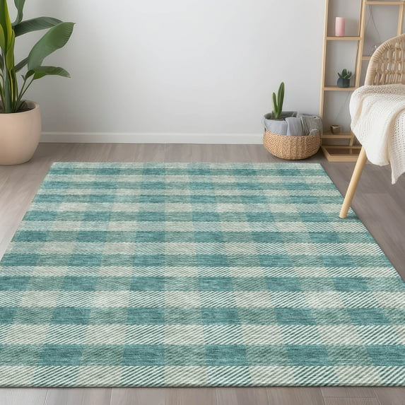 Addison Rugs Chantille Indoor/Outdoor Transitional Plaid Teal Washable Rectangle Rug, 5' x 7'6"