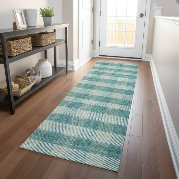 Addison Rugs Chantille Indoor/Outdoor Transitional Plaid Teal Washable Runner Rug, 2'3" x 7'6"