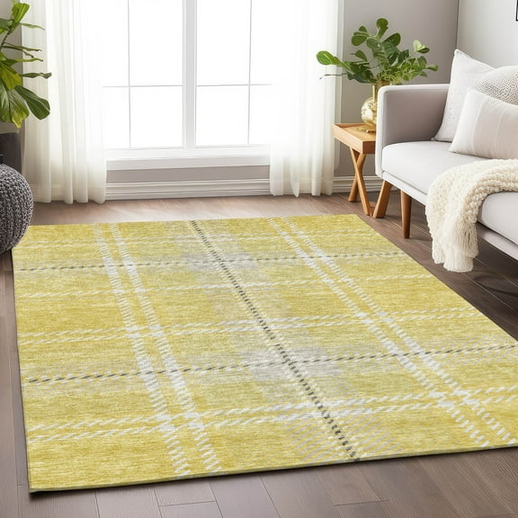 Addison Rugs Chantille Indoor/Outdoor Transitional Plaid Yellow Washable Rectangle Rug, 5' x 7'6"
