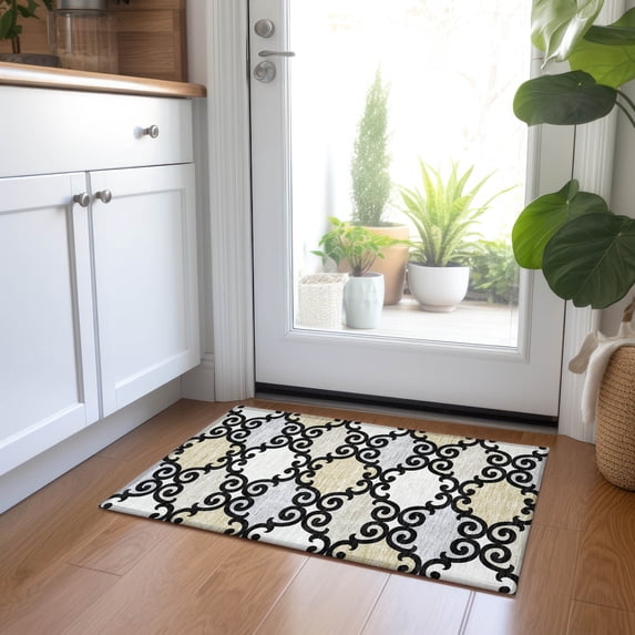 Addison Rugs Chantille Indoor/Outdoor Transitional Scrolls Black Washable Rectangle Rug, 1'8" x 2'6"