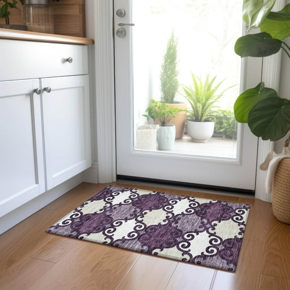 Addison Rugs Chantille Indoor/Outdoor Transitional Scrolls Eggplant Washable Rectangle Rug, 1'8" x 2'6"