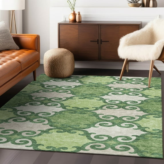 Addison Rugs Chantille Indoor/Outdoor Transitional Scrolls Green Washable Rectangle Rug, 5' x 7'6"