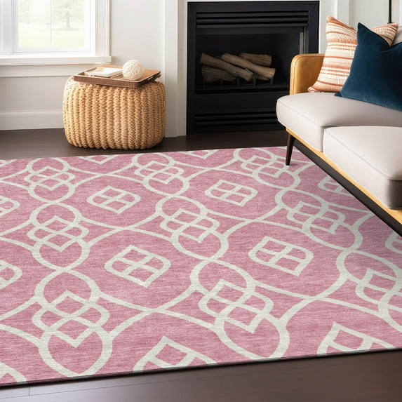 Addison Rugs Chantille Indoor/Outdoor Transitional Scrolls Pink Washable Rectangle Rug, 5' x 7'6"