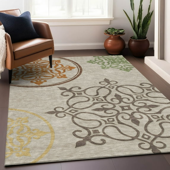 Addison Rugs Chantille Indoor/Outdoor Transitional Scrolls Taupe Washable Rectangle Rug, 8' x 10'