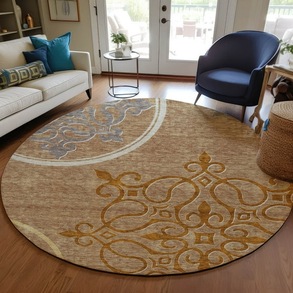 Addison Rugs Chantille Indoor/Outdoor Transitional Scrolls Terracotta Washable Round Rug, 8' x 8'
