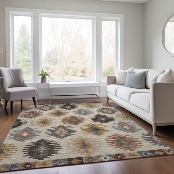 Addison Rugs Chantille Indoor/Outdoor Transitional Southwest Beige Washable Rectangle Rug, 5' x 7'6"