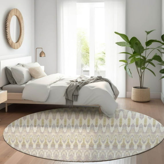 Addison Rugs Chantille Indoor/Outdoor Transitional Southwest Beige Washable Round Rug, 8' x 8'