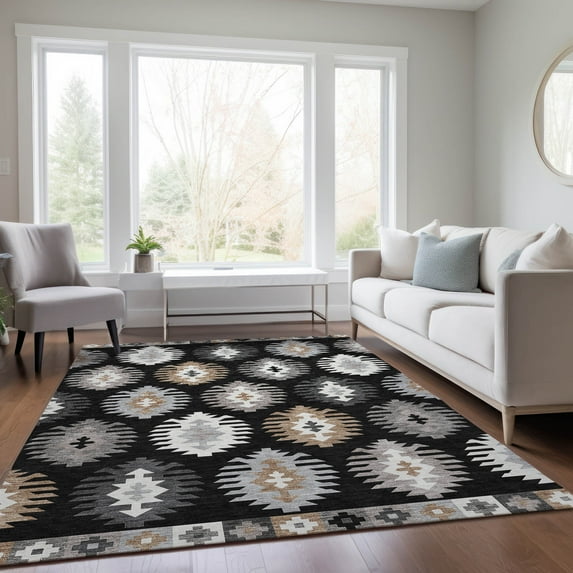 Addison Rugs Chantille Indoor/Outdoor Transitional Southwest Black Washable Rectangle Rug, 10' x 14'