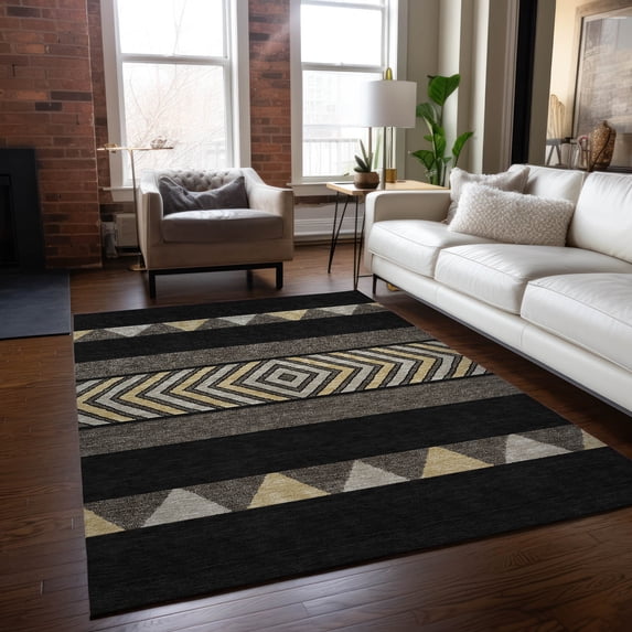 Addison Rugs Chantille Indoor/Outdoor Transitional Southwest Black Washable Rectangle Rug, 10' x 14'