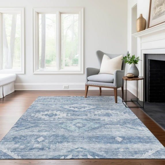Addison Rugs Chantille Indoor/Outdoor Transitional Southwest Blue Washable Rectangle Rug, 10' x 14'