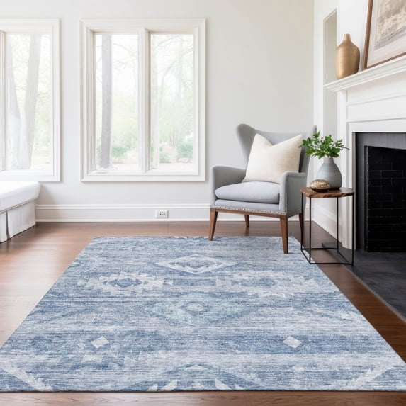 Addison Rugs Chantille Indoor/Outdoor Transitional Southwest Blue Washable Rectangle Rug, 5' x 7'6"