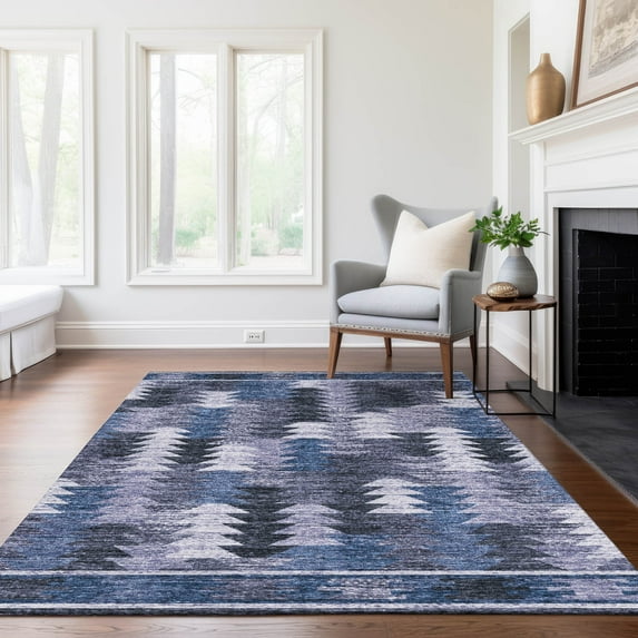 Addison Rugs Chantille Indoor/Outdoor Transitional Southwest Blue Washable Rectangle Rug, 8' x 10'