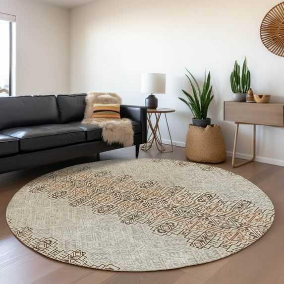 Addison Rugs Chantille Indoor/Outdoor Transitional Southwest Brown Washable Round Rug, 8' x 8'
