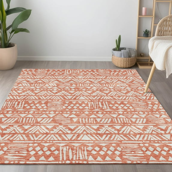 Addison Rugs Chantille Indoor/Outdoor Transitional Southwest Coral Washable Rectangle Rug, 10' x 14'