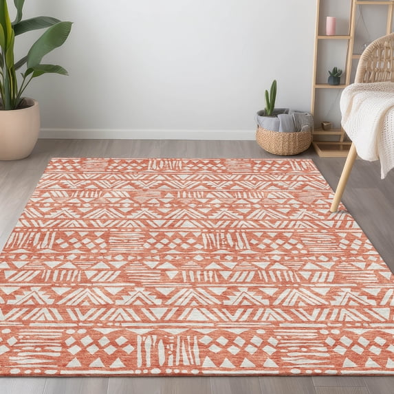 Addison Rugs Chantille Indoor/Outdoor Transitional Southwest Coral Washable Rectangle Rug, 5' x 7'6"