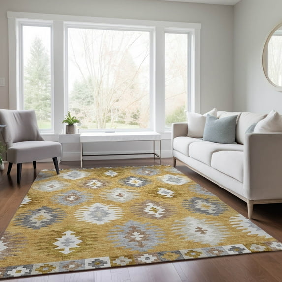 Addison Rugs Chantille Indoor/Outdoor Transitional Southwest Gold Washable Rectangle Rug, 5' x 7'6"