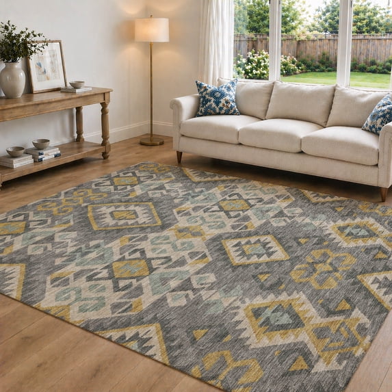 Addison Rugs Chantille Indoor/Outdoor Transitional Southwest Gray Machine Washable Rectangle Rug, 10' x 14'