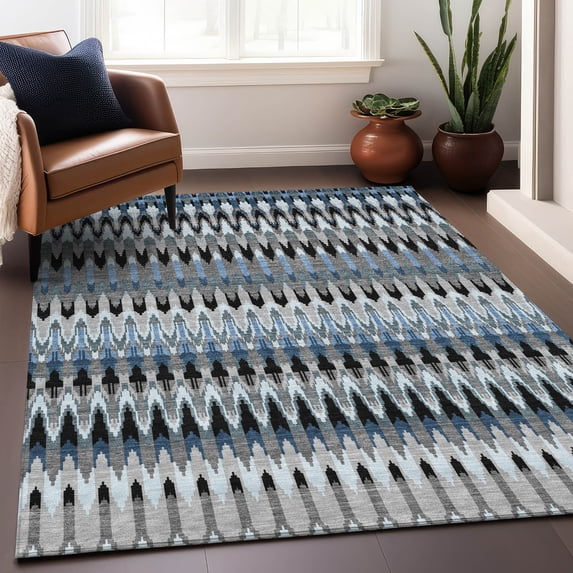 Addison Rugs Chantille Indoor/Outdoor Transitional Southwest Gray Washable Rectangle Rug, 5' x 7'6"