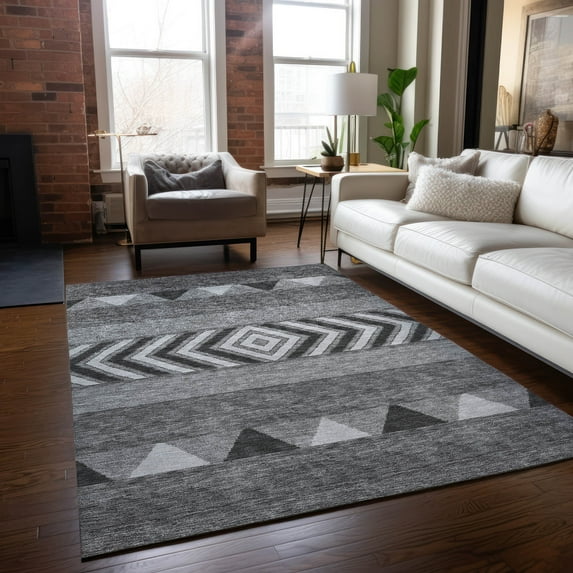 Addison Rugs Chantille Indoor/Outdoor Transitional Southwest Gray Washable Rectangle Rug, 9' x 12'