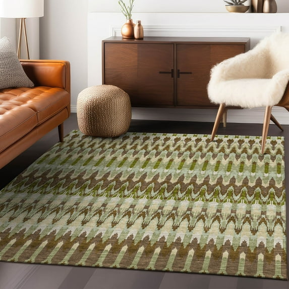 Addison Rugs Chantille Indoor/Outdoor Transitional Southwest Green Washable Rectangle Rug, 5' x 7'6"