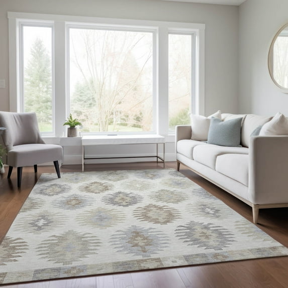 Addison Rugs Chantille Indoor/Outdoor Transitional Southwest Ivory Washable Rectangle Rug, 8' x 10'