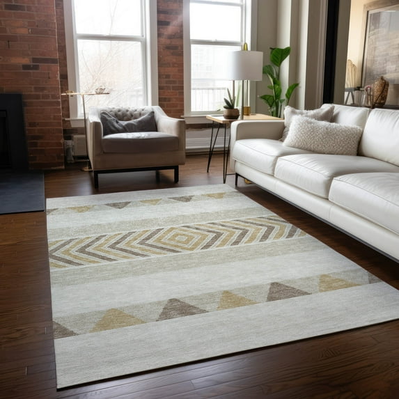 Addison Rugs Chantille Indoor/Outdoor Transitional Southwest Ivory Washable Rectangle Rug, 9' x 12'