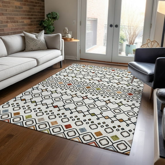 Addison Rugs Chantille Indoor/Outdoor Transitional Southwest Ivory Washable Rectangle Rug, 9' x 12'