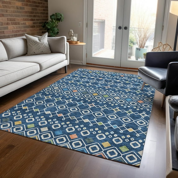 Addison Rugs Chantille Indoor/Outdoor Transitional Southwest Navy Washable Rectangle Rug, 8' x 10'