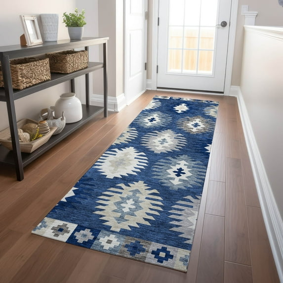 Addison Rugs Chantille Indoor/Outdoor Transitional Southwest Navy Washable Runner Rug, 2'3" x 7'6"