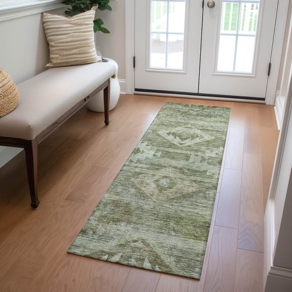 Addison Rugs Chantille Indoor/Outdoor Transitional Southwest Olive Washable Runner Rug, 2'3" x 7'6"